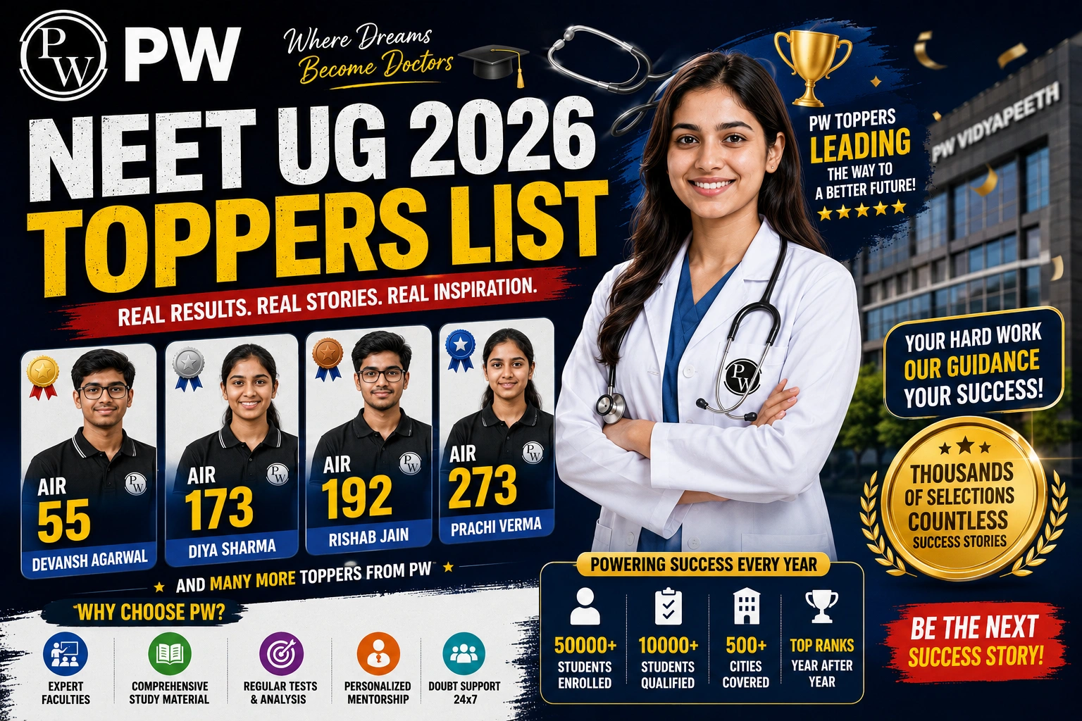 PW NEET UG 2026 Toppers List: AIR 55, AIR 173, AIR 192 & More – Complete Success Stories
